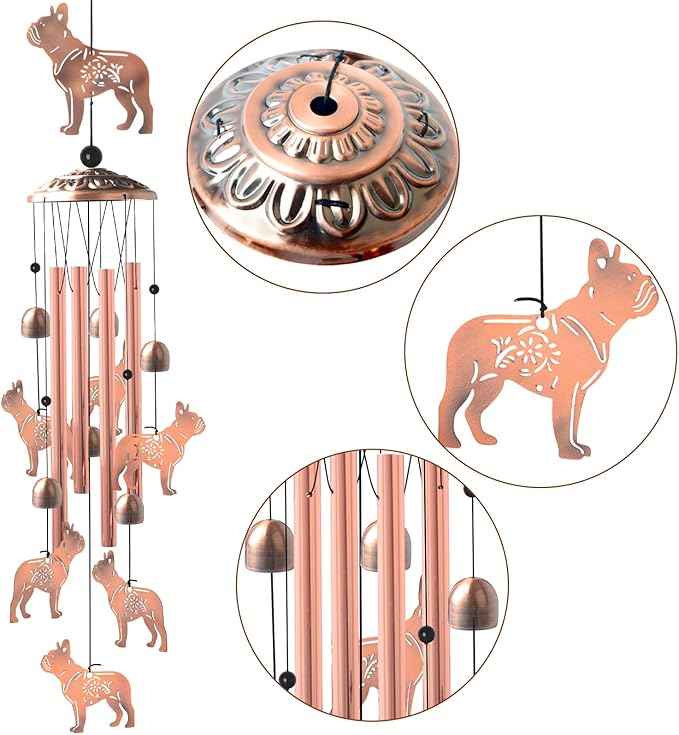 Bulldog for Women,Bulldog Wind Chimes Outdoor,Birthday Gifts for Men/Mom/Grandma Metal WindChimes Outside/Indoors, Lawn, Patio, Garden Decor, Yard Decorations