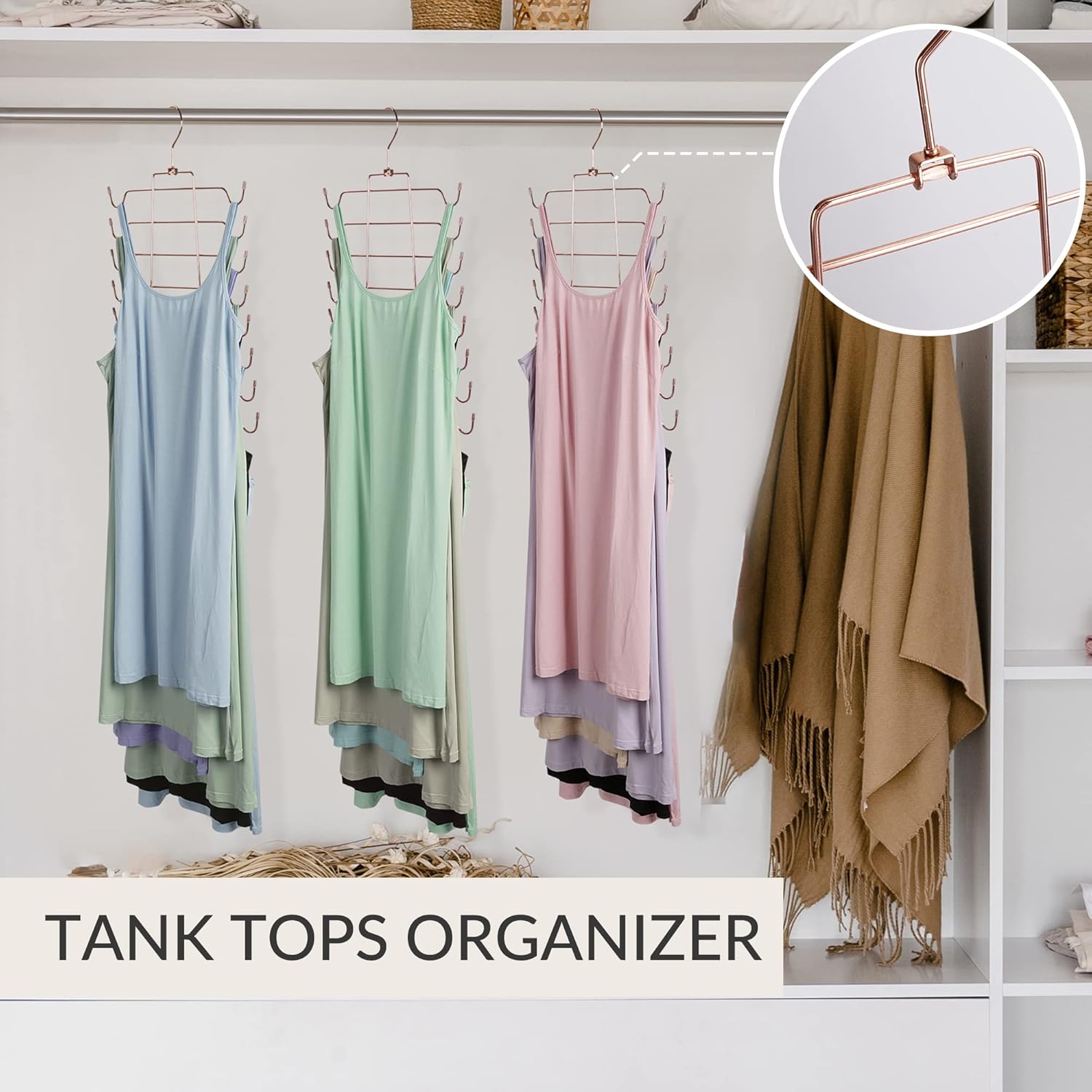 ZEDODIER Tank Top Hanger, Space Saving Bra Hangers, Non-Slip Hanging Sport Bras Holder, Closet Organizers and Storage for Camisoles Tank Tops Bras Ties Swimsuits Strappy Dress, Rose Gold - NestledHome