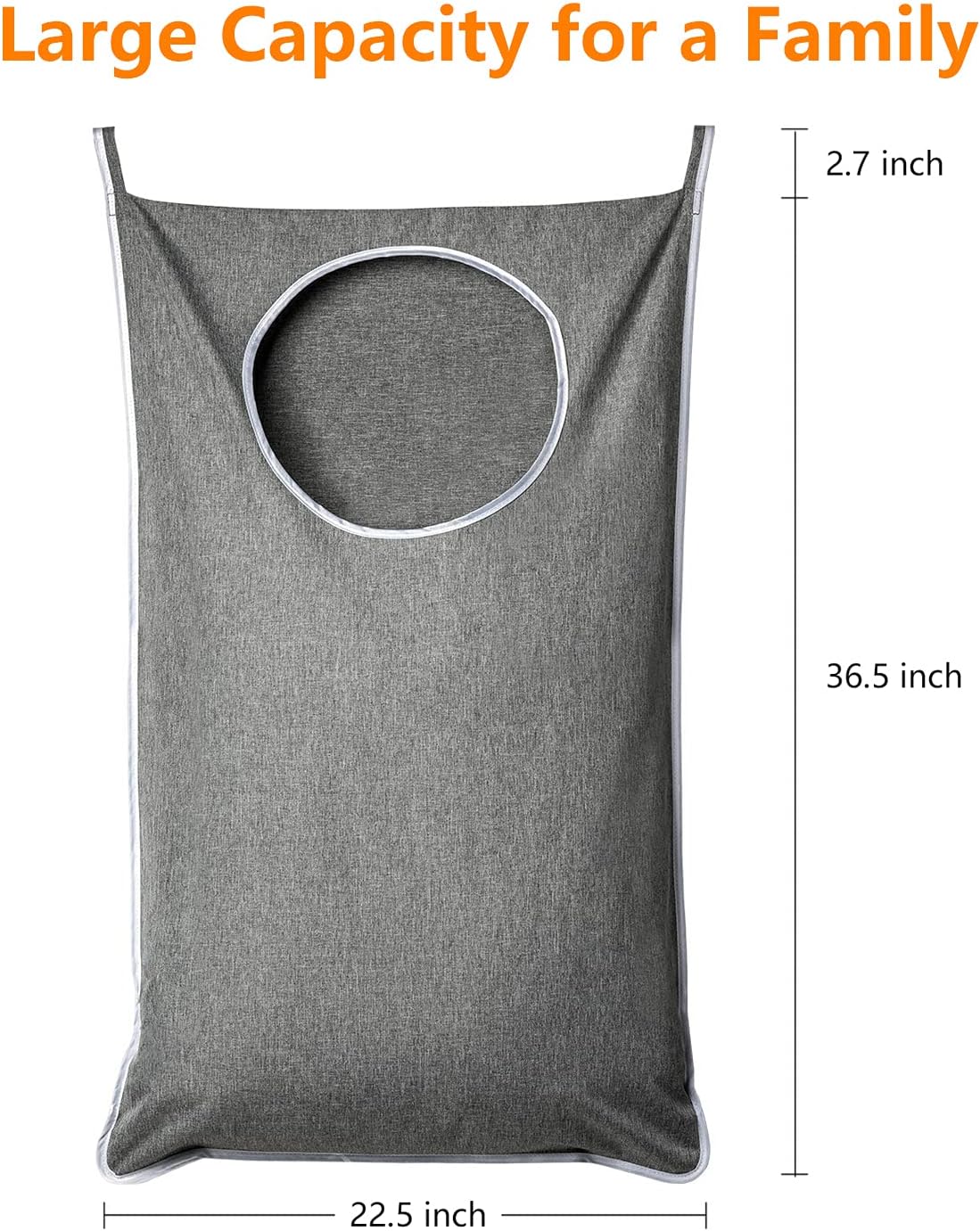 XL Hanging Laundry Hamper, Extra Large Tear-resistance Door Hamper with 2 Types Hooks for Dirty Clothes, Save Bathroom Space Hanging Laundry Bag (36.5x 22 Inch,Grey) - NestledHome
