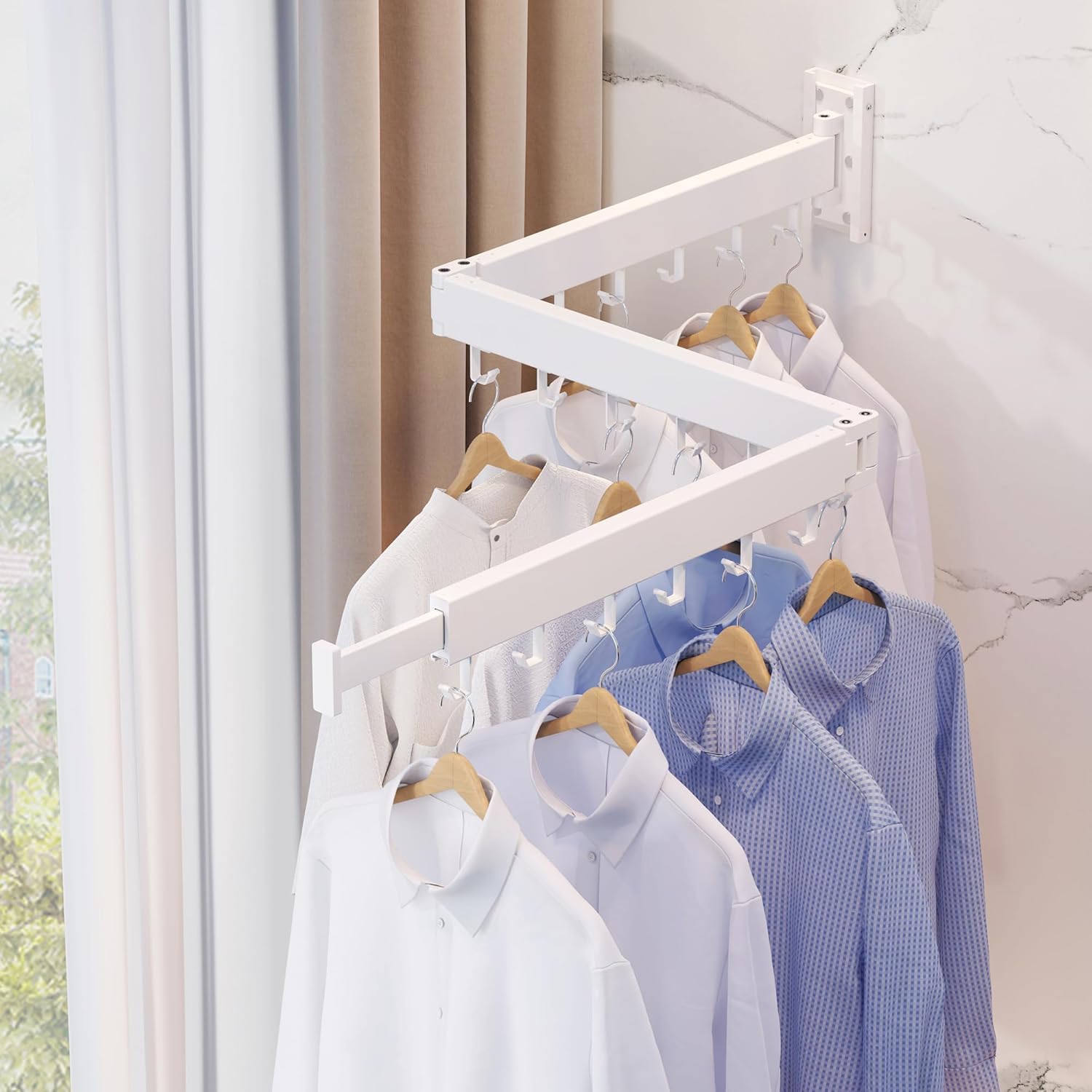 Clothes Drying Rack,Laundry Space Saver Wall Mounted,Retractable,Collapsible(Tri-Fold), White Color Rack Clothing - NestledHome
