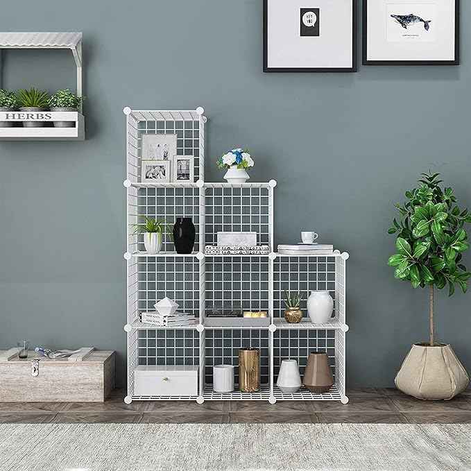 C&AHOME Wire Cube Storage, 9-Cube Organizer Metal, Wire C Grids Storage, Storage Bins Shelf, Modular Bookshelf, Closet Cabinet Ideal for Home, Living Room, Office 36.6”L x 12.4”W x 48.4”H White