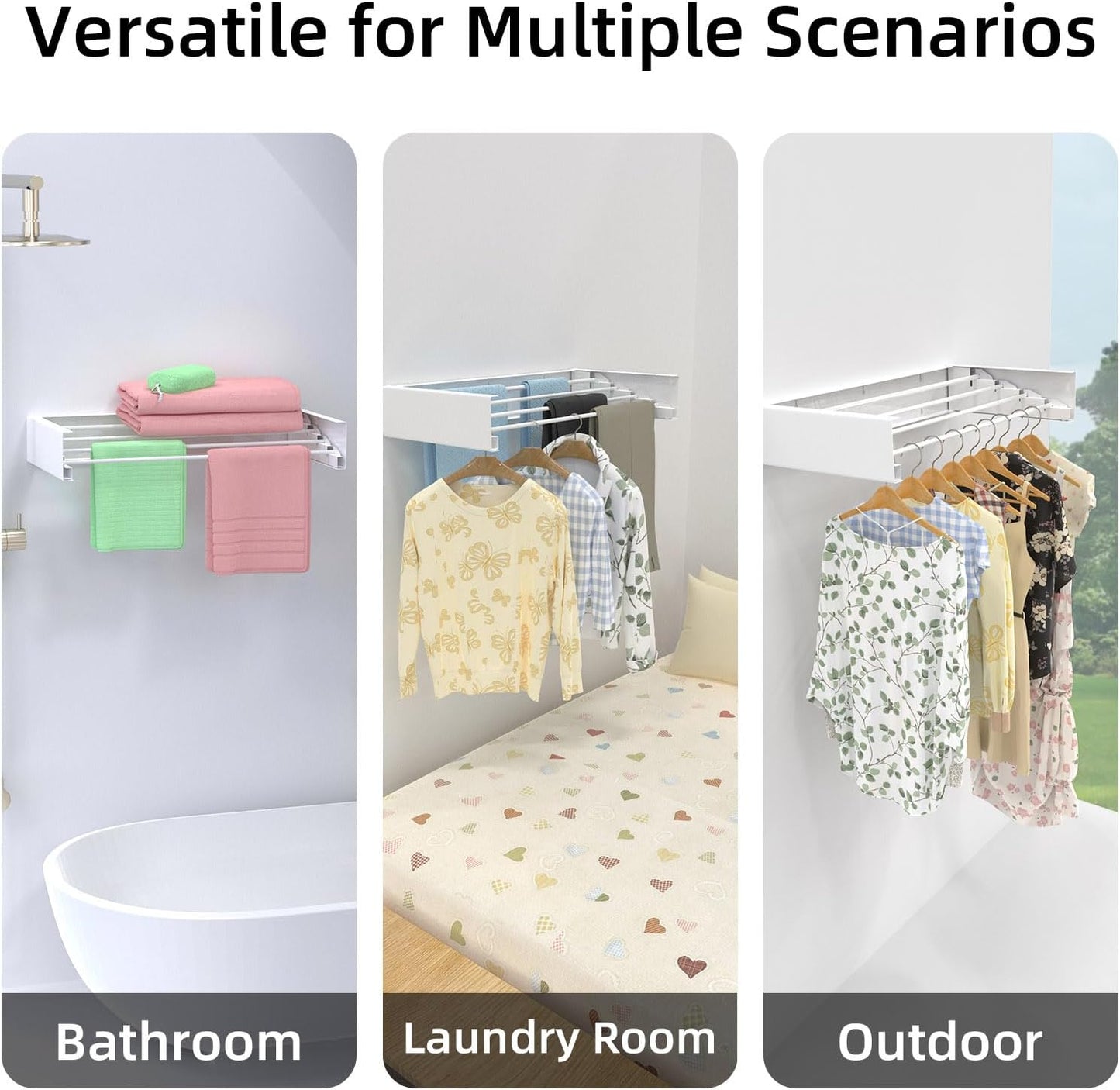 Wall Mounted Drying Rack for Laundry 23.6'', Folding Drying Rack Clothing Wall Mount with 4 Rods, Space Saving for Indoor Outdoor Bathroom Balcony (White, 23.6'') - NestledHome