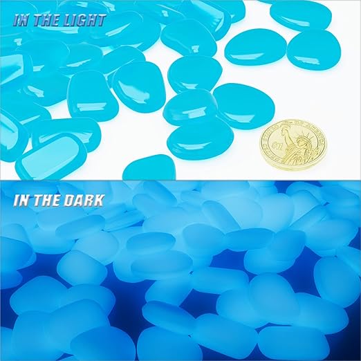 Glow in The Dark Rocks, 200PCS Fairy Garden Decorations Stones, Outdoor Decor for Patio Stepping Stone Kit, Pebbles for Plants/Yard/Backyard/Fish Tank/Pool Stuff,Blue