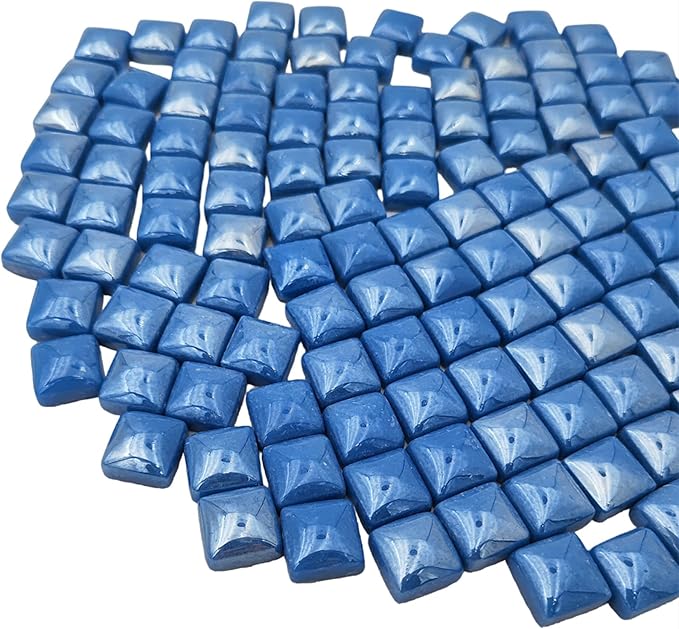 1.1lb Crystal Glass Mosaic Tiles for Crafts, 0.6"x 0.6" Square Mosaic Glass Pieces for Artwork,Garden Kit Decor (Plated Sapphire Blue)