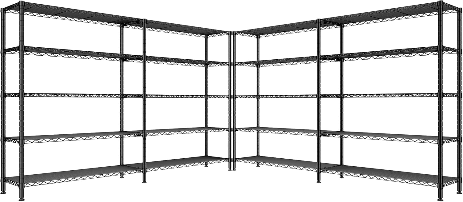 REIBII 70" W Storage Shelves Heavy Duty Load 1600LBS, Metal Shelving 5-Tier Wire Shelving Unit Metal Shelves for Storage Adjustable Shelving Rack for Pantry Kitchen 70" W*15.8" D*72.4" H, 2 Pack - NestledHome