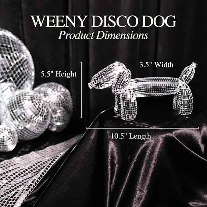 Disco Wiener Dog, Dachshund Decor, Maximalist Balloon Wiener Dog Statue, Aesthetic Disco Ball Home Decor