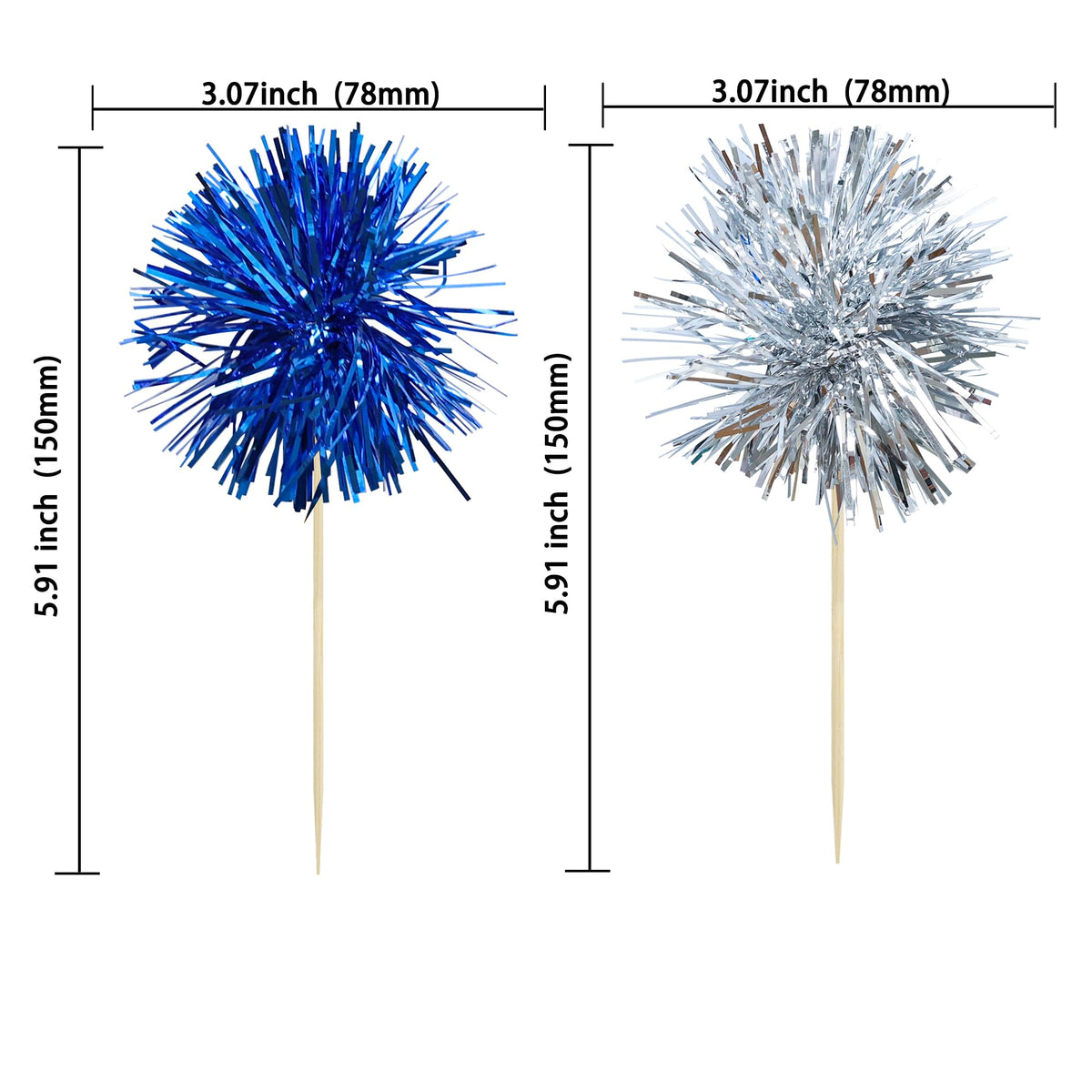 30Pcs Foil Firework Cupcake Toppers Party Birthday Cake Toppers Supplies Sparkle Tinsel Cocktail Fruit Toothpick for Birthday Wedding Graduation Party Supplies Dark Blue Silver (30 Count)