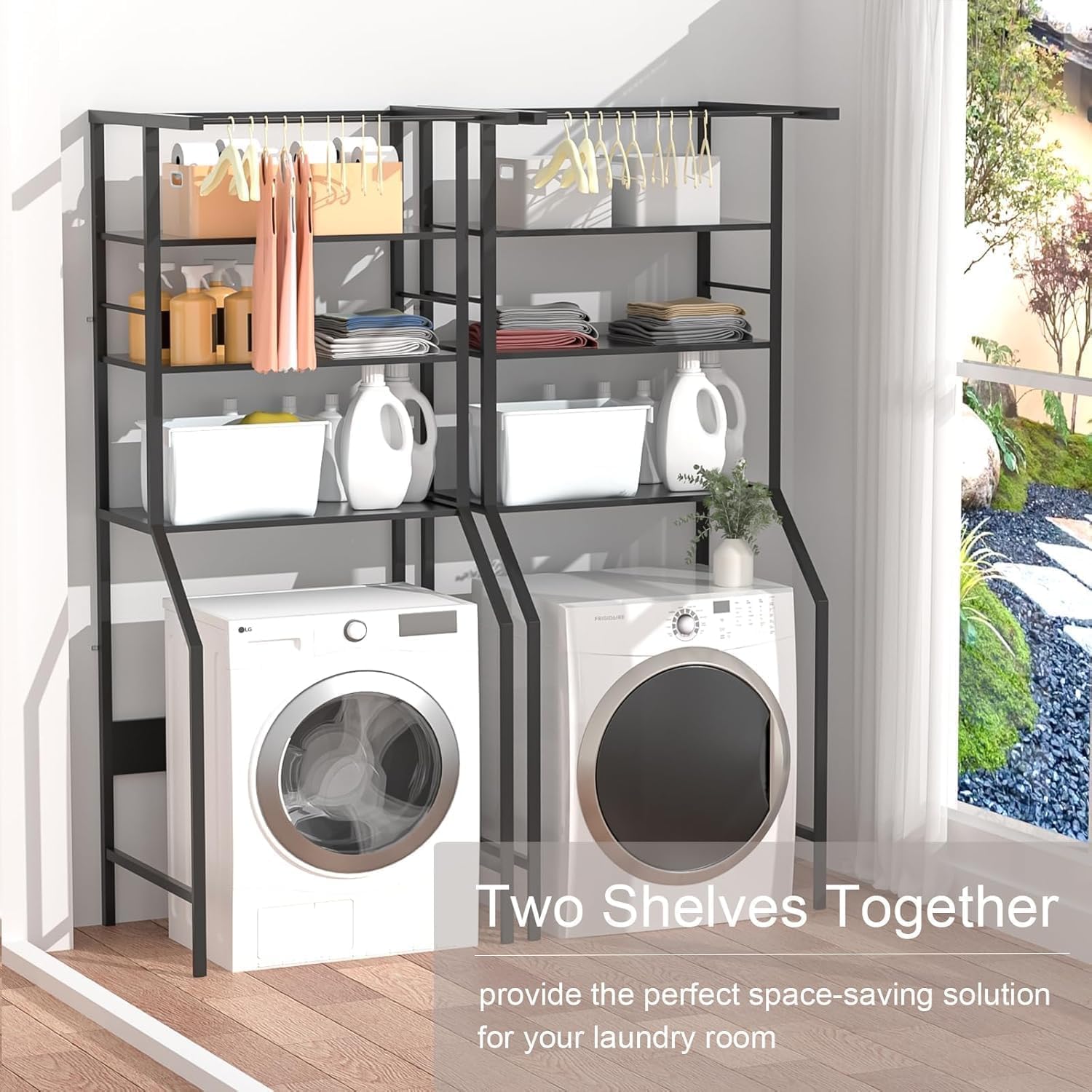 Dryer Storage Shelf and Heavy Duty Over the Washer– All-Steel Laundry Room Organizer with Clothes Drying Rod, Space-Saving Shelf for Front-Load Washers and Dryers, 29.92"L x 23.65"D x 70.8"H - NestledHome