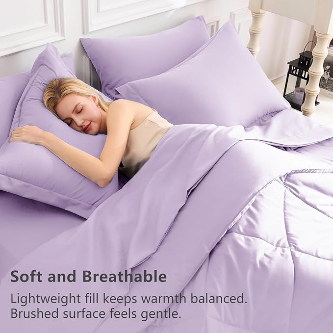 CozyLux Full Size Comforter Sets Light Purple - 7 Pieces Lavender Bed in a Bag Full, Luxury Soft Bed Set for All Seasons, Bedding Set with Down Alternative Comforter, Sheets, Pillowcases & Shams