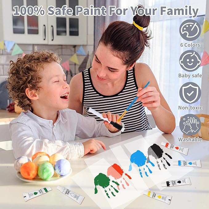 WAYASDCU Family Handprint Kit, Baby Hand and Footprint Kit DIY Handmade Keepsake Wooden Frame Gifts for New Parents for Grandparent Mother's Day Anniversary Day Father's, 6 Non -Toxic Paints