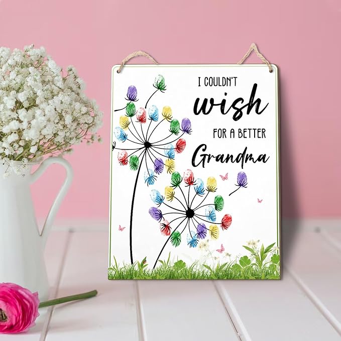 Dandelion DIY Custom Mothers Day Gift for Grandma Fingerprint Sign, Finger Prints Grandma Craft for Baby, First Mothers Day for Grandma, Memory Keepsake Kids Activity PreK Preschool (Wish Grandma)