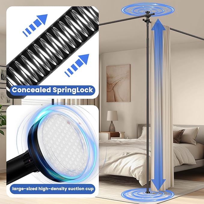 Room Divider Tension Curtain Rods No Drilling Room Separator for Space Partition Adjustable (W) 35-100in×(H) 43-120in, Heavy Duty Temporary Wall Divider Floor to Ceiling Tension Rod, Black, 1 Pack