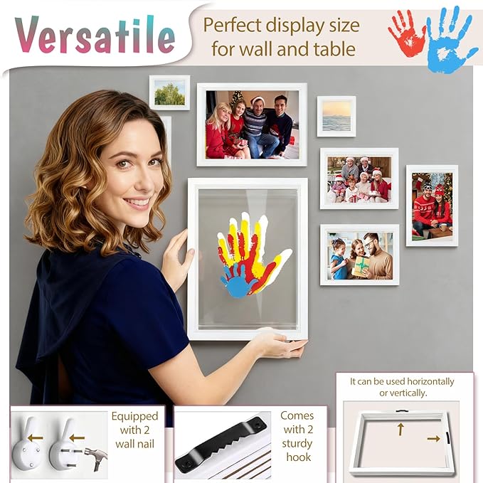 OurWarm Family Handprint Kit for 4, DIY Baby Handprint Set Keepsake Gifts with 50 PC Stickers & 12 Paints, Baby Footprint Kit Wooden Frame for New Parents Anniversary Newborn Adoption Day Gifts