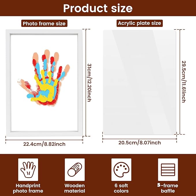 Hand and Footprint Kit for Family New Parents Mom Baby Keepsake, 5 Sheets, White Wood Frame, Handprint Ornament Crafts Gift for Christmas Birthday Anniversary Mother's Day Father's Day Adoption Days