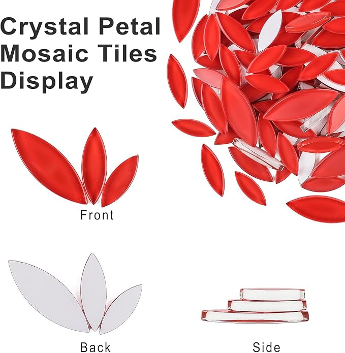 Youway Style Red Leaf Mosaic Tiles for Crafts Bulk,200g Petal Mosaic Glass Pieces,Flower Glass Tiles for Christmas Mosaic Decorations,Garden Mosaic Supplies Kit