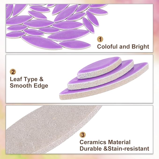 uxcell Ceramic Mosaic Tile, About 200g Teardrop Leaf Tile Mosaic Block for Handicrafts Artwork, Deep Purple