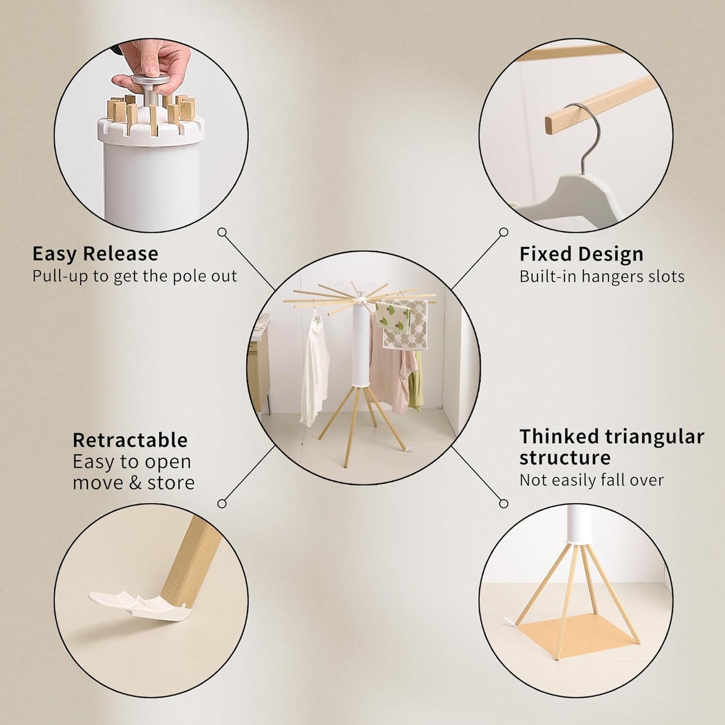 Clothes Drying Rack 4 Legs,Laundry Hanger Dryer Rack,Portable Drying Rack,Foldable Drying Rack-Drying Rack Clothing Laundry Bedroom Household Wooden-12rods - NestledHome