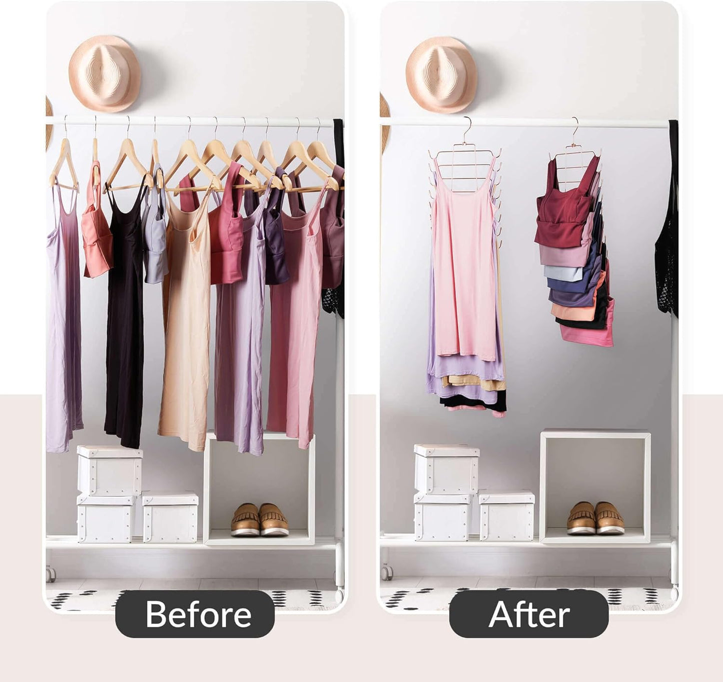 ZEDODIER 3 Pack Tank Top Hanger, Space Saving Bra Hangers, Non-Slip Hanging Sport Bras Holder, Closet Organizers and Storage for Camisoles Tank Tops Bras Ties Swimsuits Strappy Dress, Rose Gold - NestledHome