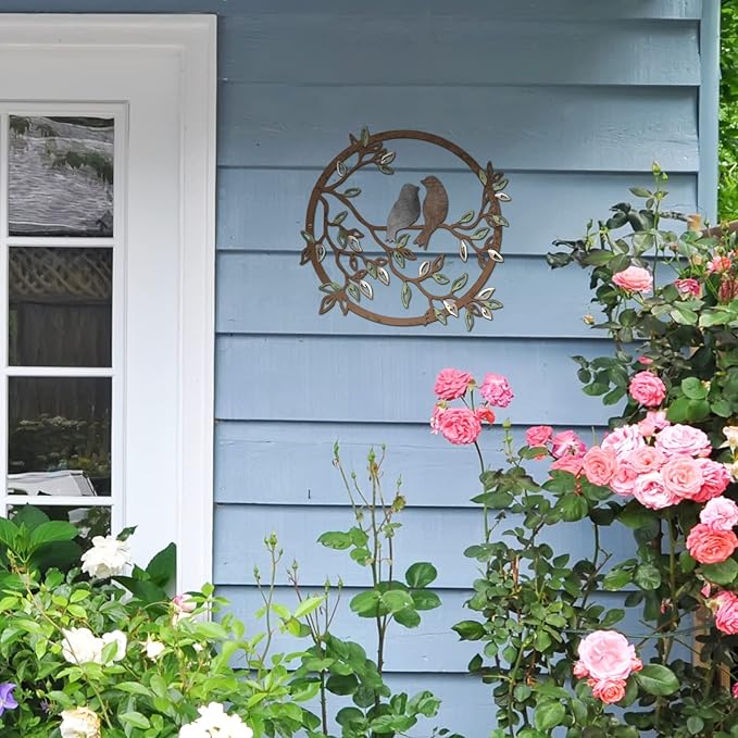 Ferraycle Metal Wall Art Bird on Tree Branch Silhouette Bird Art Decor for Living Room Garden Bedroom Office Home Wall Housewarming Party Decor(Dark Color)