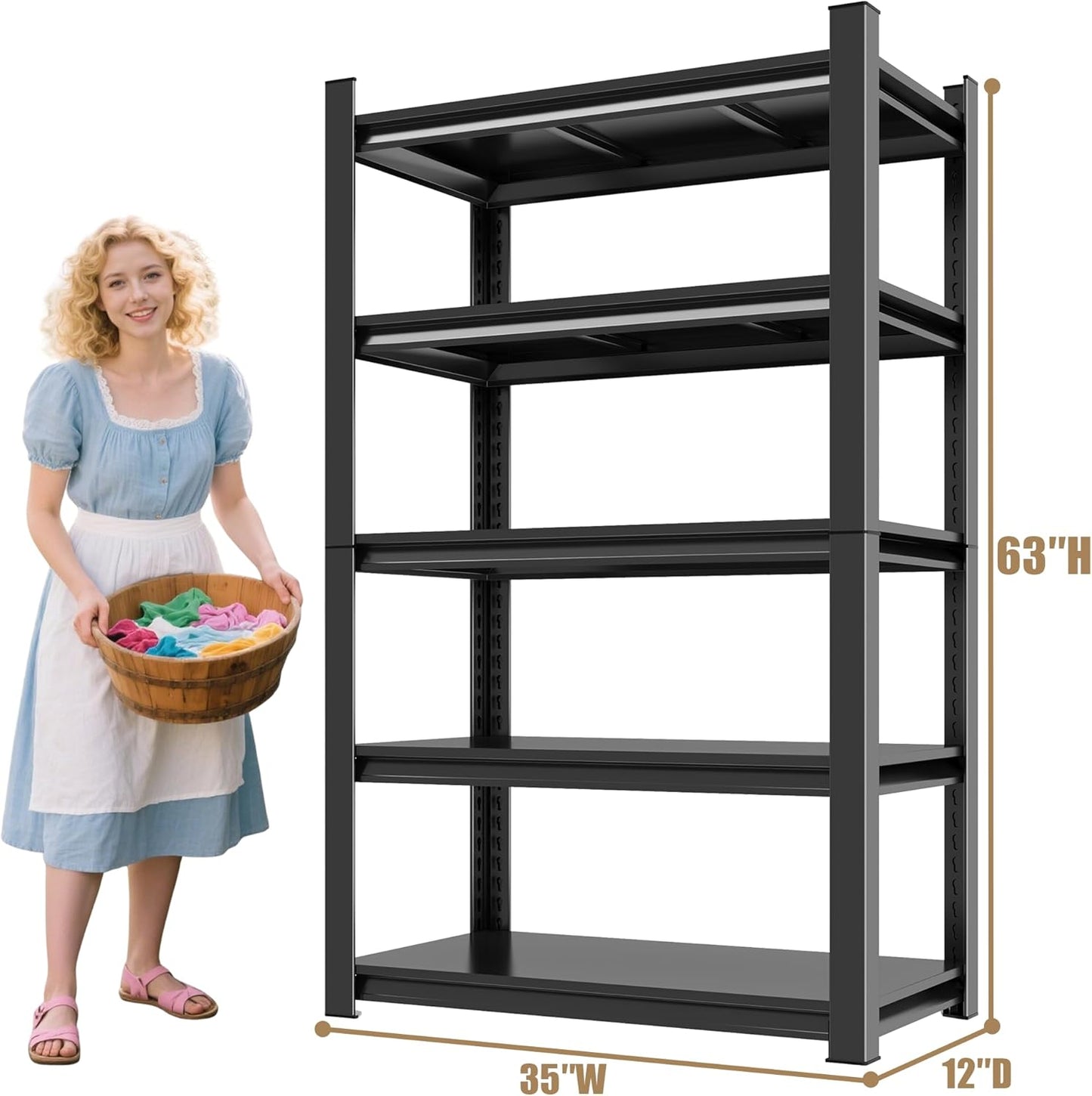 Over Washer and Dryer Shelves,4 Tiers Laundry Room Standing Shelf,Laundry Room Storage Organization,Adjustable Metal Shelving Unit,35" W x 12" D x 63" H, Black - NestledHome