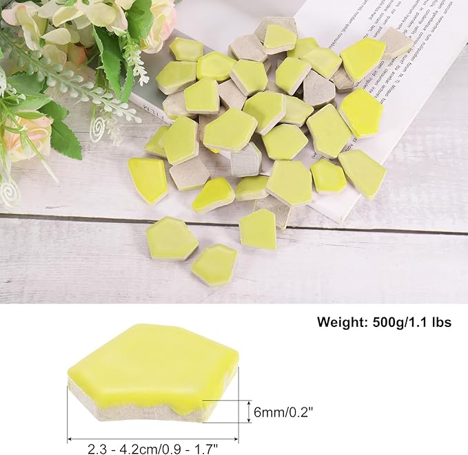 uxcell 500g/1.1LB Irregular Ceramics Mosaic Tiles, 2.3-4.2 cm Bulk Stained Ceramic Mosaic Pieces Stones Mosaic Kits for DIY Art Craft Projects Home Decor, Yellow
