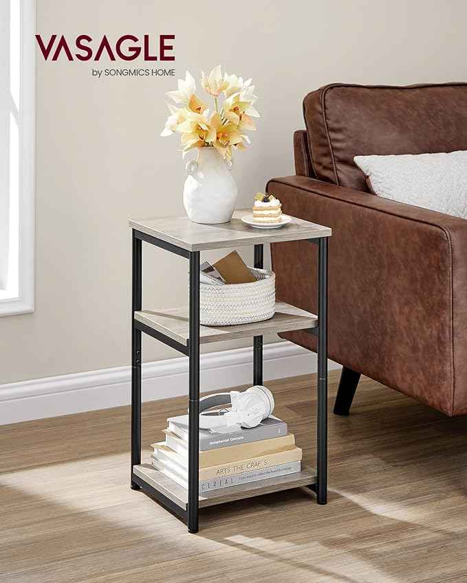 VASAGLE Side Table, Small End Table, Tall Nightstand for Living Room, Bedroom, Office, Bathroom, Greige and Classic Black ULET273B02