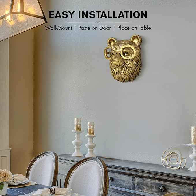 montresor Animal Head Wall Art Sculpture Gold Bear Vintage 3D Wall Decor Art for Whimsigoth Home Wall Decor Lightweight Material Accent Wall Hanging Room Decor for Maximalist Decor (Bear)