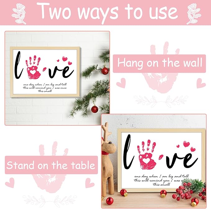 QOUBAI Mother's Day Handprint Art Gifts DIY Kit Mother's Day Craft from Daughter Son Kids Adults Love Handprint Keepsake with Wood Frame for Mom Grandma Lovers Birthday Holiday Activities 12x16 Inch