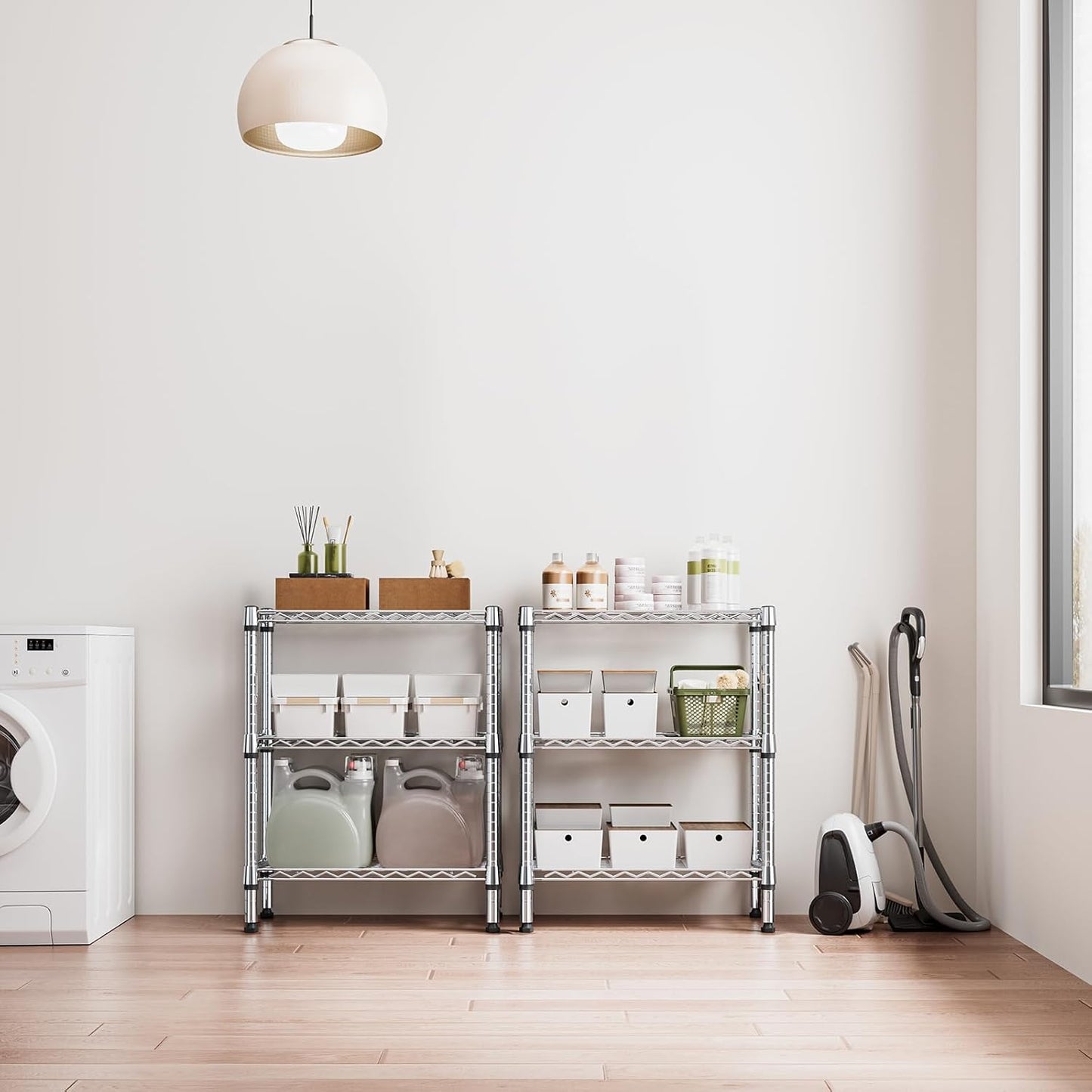 750 lbs 3 Tier Shelf Metal Storage Shelves Wire Rack Closet Organizers for Garage Kitchen Bathroom Laundry Chrome 11.8" D x 25.6" W x 31.5" H - NestledHome