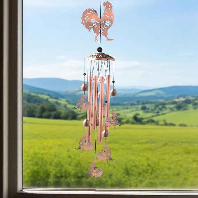 Chicken Wind Chimes,Outdoor,Gifts for Women Birthday Gifts for Men/Mom/Grandma Rooster Metal WindChimes Outside/Indoors, Lawn, Patio, Garden Decor, Yard Decorations