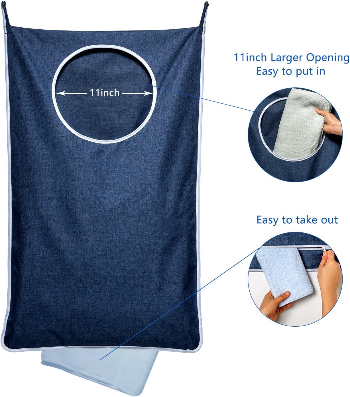 KEEPJOY Large Size 2Pack Hanging Laundry Hamper Bag, Door Hamper with 2 Hooks for Dirty Clothes - 35X21.6 inch - Blue (2Pack) - NestledHome