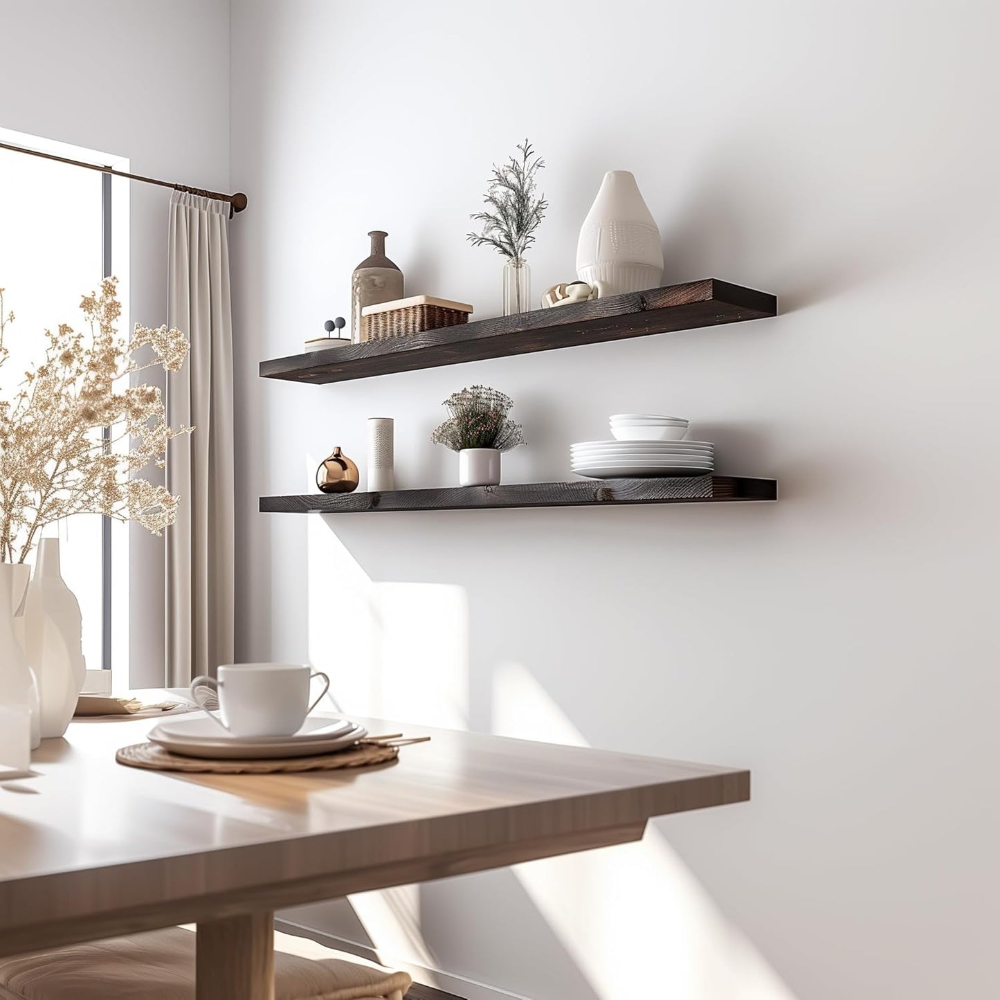 48 Inch Floating Shelves for Wall Rustic Brown Wood Wall Shelves for Bedroom Set of 4 - NestledHome