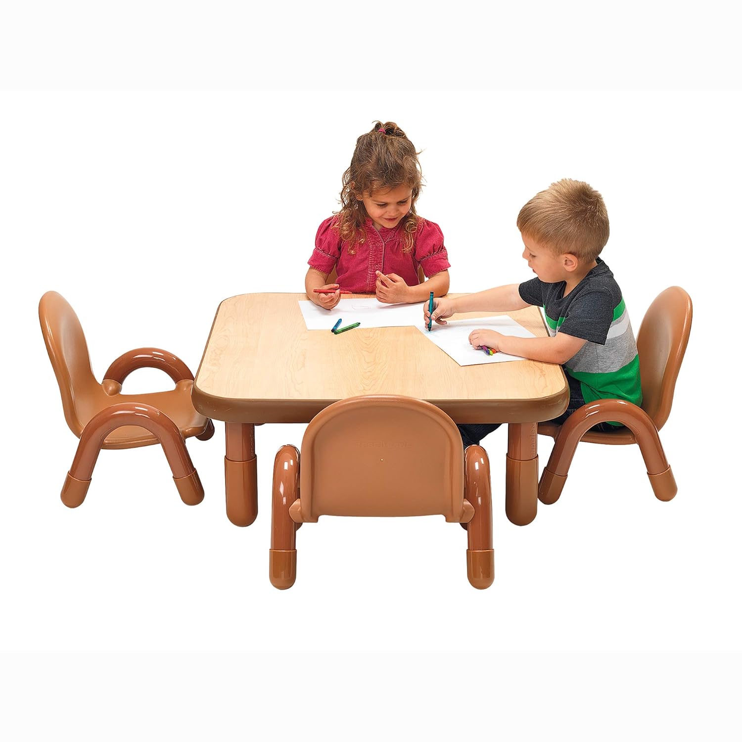 Children’s Factory Baseline Toddler Square Table and Chairs Set, Natural Wood – Includes One 30”, 12” High Square Table and Four 5” High Chairs – Durable, Lightweight, Easy to Move - NestledHome