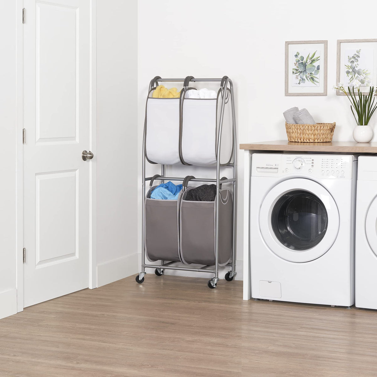 2 Tier Vertical Rolling Laundry Cart