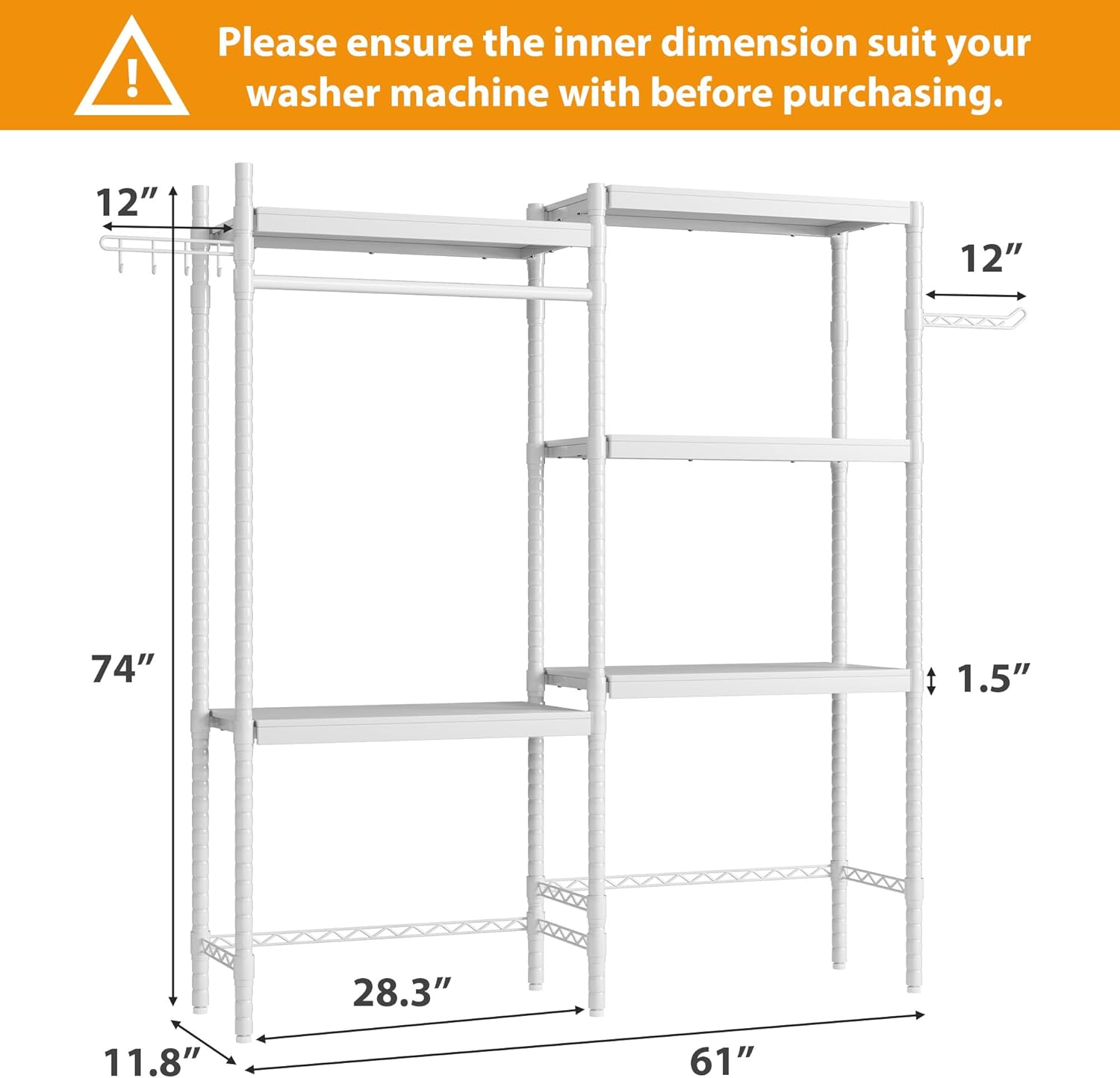 5-Tier Over-The-Washer Shelf - Adjustable 28" Laundry Organizer with 100lb Double Wood Shelves, Space-Saving Storage Unit for Small Homes (White) - NestledHome