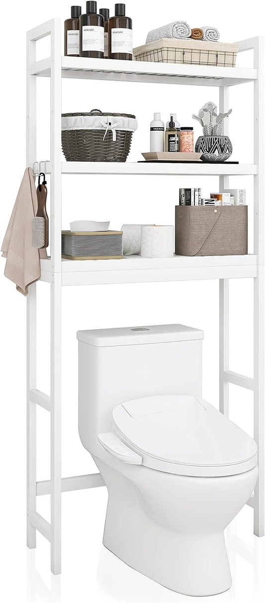 SMIBUY Bathroom Storage Shelf, Bamboo Over-The-Toilet Organizer Rack, Freestanding Toilet Space Saver with 3-Tier Adjustable Shelves (White) - NestledHome