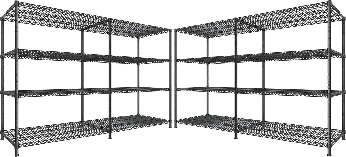 REIBII 81.5''W Storage Shelves 3680LBS Garage Shelving Heavy Duty 4 Tier Metal Shelving Unit Adjustable Wire Shelf and Storage Pantry Shelves for Kitchen Garage, 81.5Wx23.62Dx70.86H，Black, 2PCS - NestledHome
