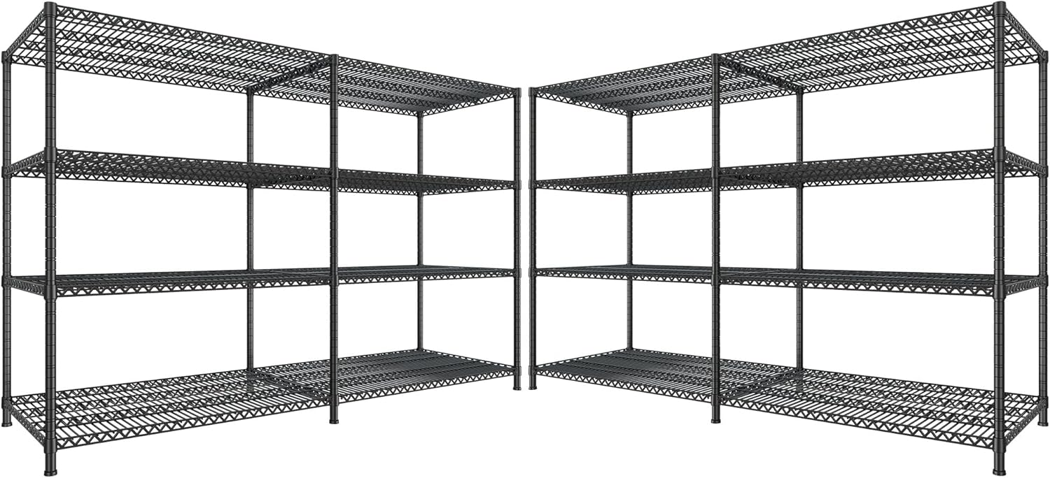REIBII 81.5''W Storage Shelves 3680LBS Garage Shelving Heavy Duty 4 Tier Metal Shelving Unit Adjustable Wire Shelf and Storage Pantry Shelves for Kitchen Garage, 81.5Wx23.62Dx70.86H，Black, 2PCS - NestledHome