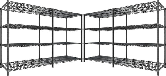 REIBII 81.5''W Storage Shelves 3680LBS Garage Shelving Heavy Duty 4 Tier Metal Shelving Unit Adjustable Wire Shelf and Storage Pantry Shelves for Kitchen Garage, 81.5Wx23.62Dx70.86H，Black, 2PCS - NestledHome