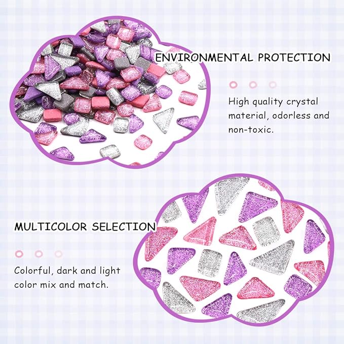 Swpeet 1 Pound Mixed Colors Shine Crystal Series Mosaic Tiles Assortment Kit, Square and Triangle Genuine Mosaic Tiles Glitter Crystal Mosaic Perfect for Home Decoration Crafts