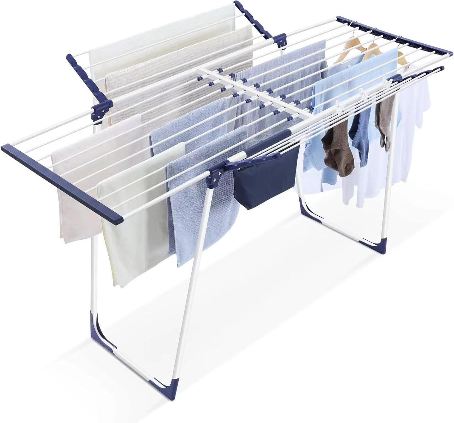 APEXCHASER Clothes Drying Rack, Foldable Gullwing Laundry Rack for Indoor Outdoor, 10pcs Clips with Bag, Collapsible Space-Saving Drying Rack for Clothes Towels Dolls, White - NestledHome