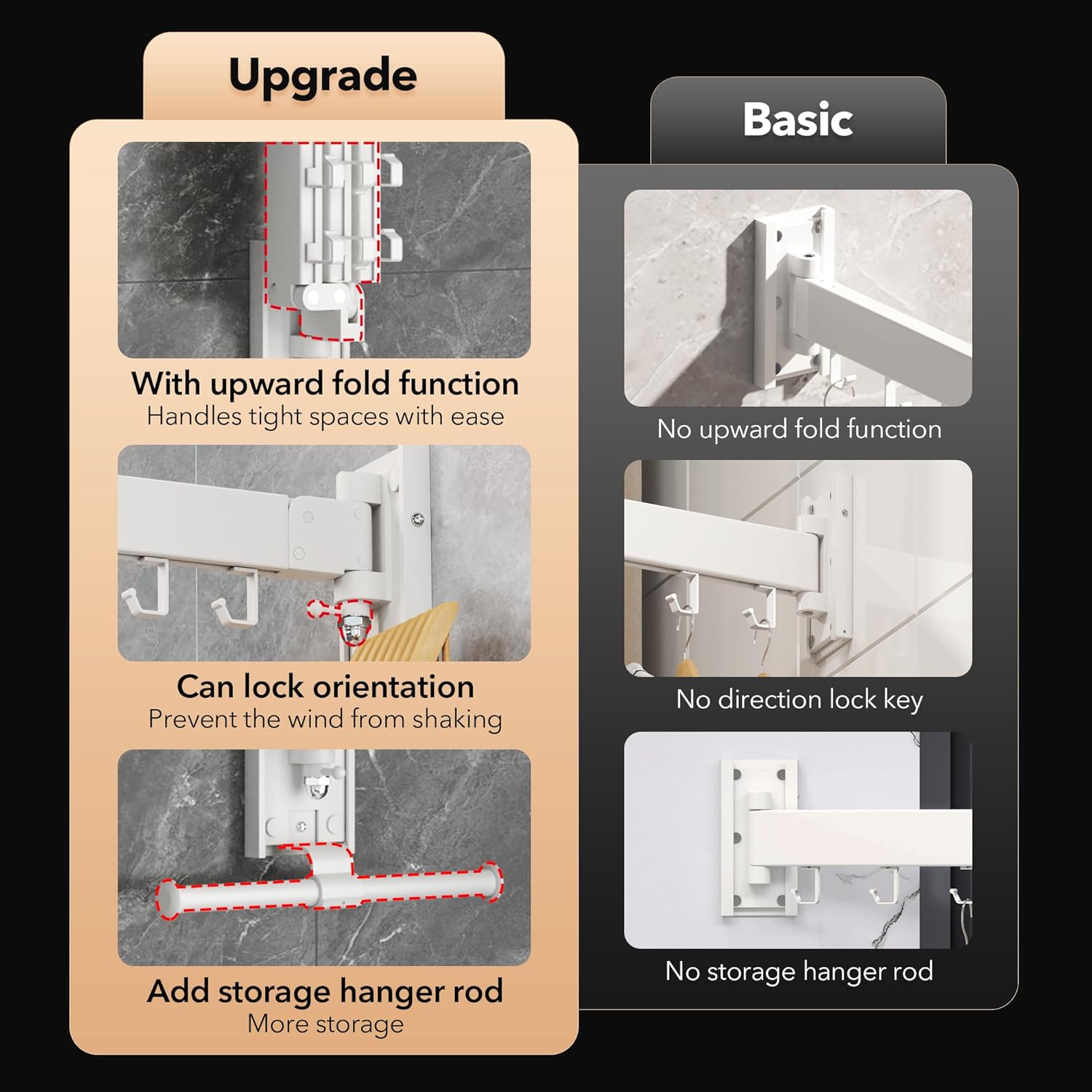 Clothes Drying Rack,Laundry Drying Rack Wall Mount, Wall Mounted Clothes Rack,Retractable,Collapsible(Tri-Fold),Drying Rack Clothing,can Fold Upward & Left & Right,Space Saver, White Color - NestledHome