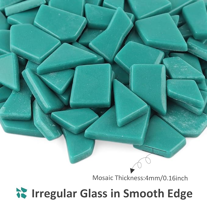 Youway Style Teal Glass Mosaic Tiles for Crafts Bulk,200g Broken Mosaic Glass Pieces for DIY Spring Mosaic Art Decor,Garden Mosaic Supplies