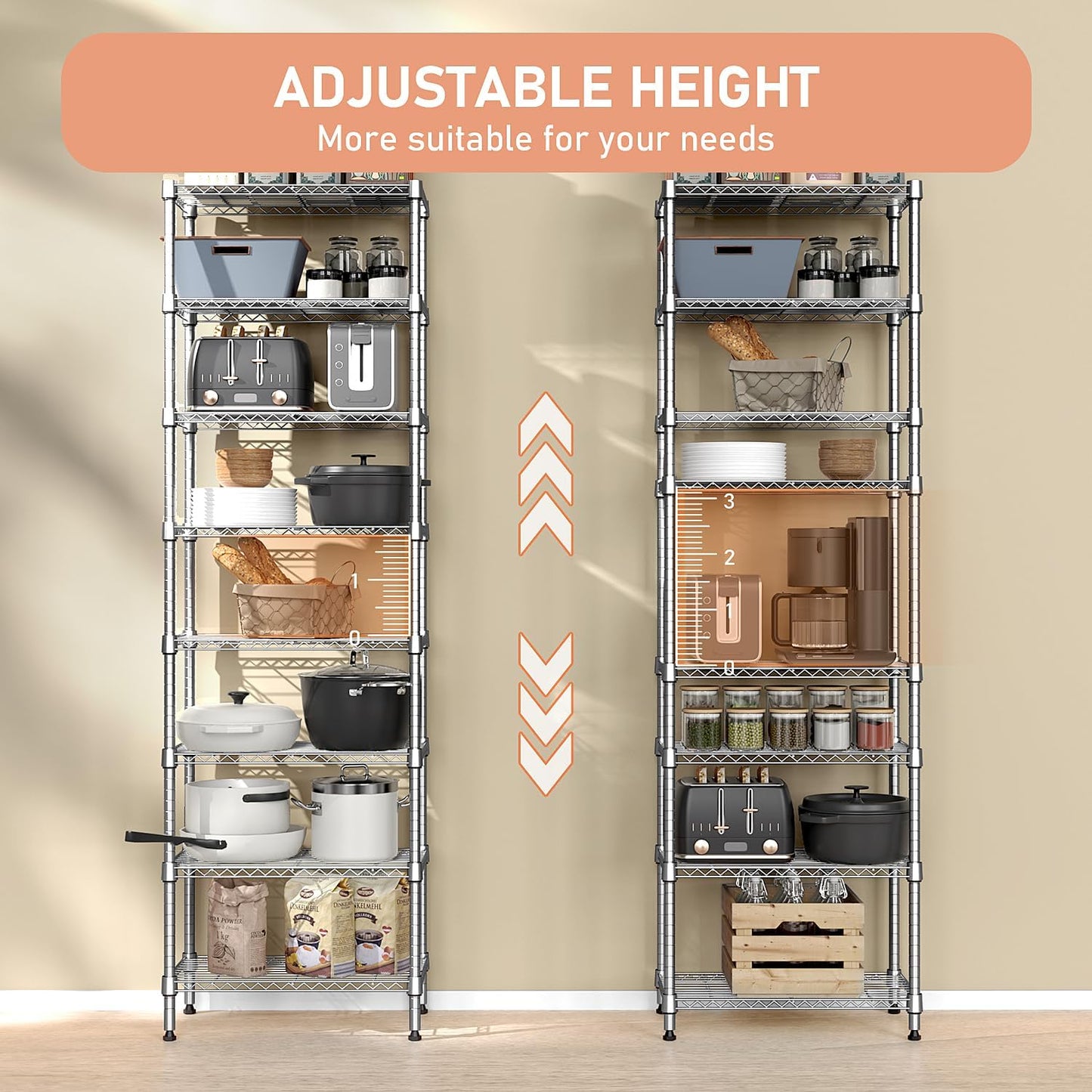 8 Tier 2000 lbs Storage Rack Metal Wire Shelving Unit, Storage Standing Shelf Organizer for Laundry Bathroom Kitchen Pantry Closet Garage Utility Room, Chrome 13.8" D x 23.6" W x 79.5" H - NestledHome