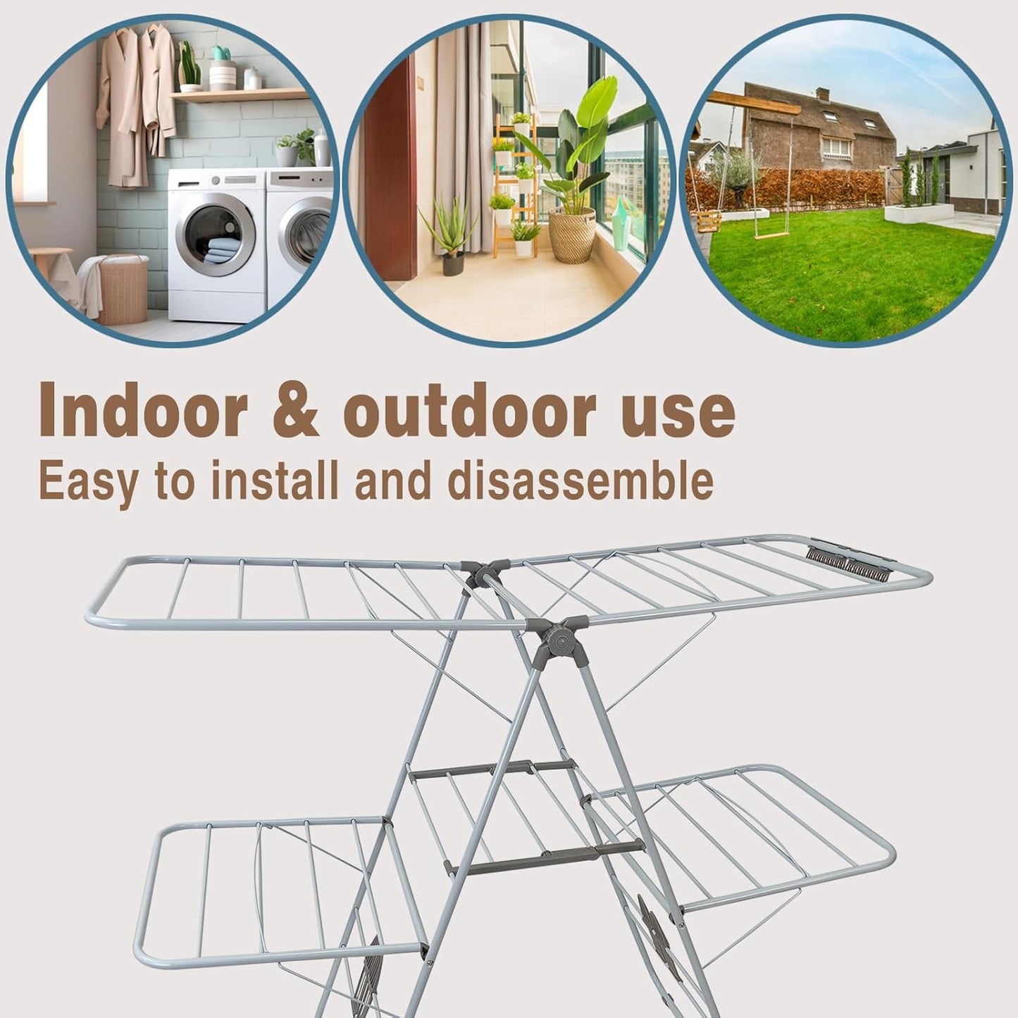 Large Capacity Double Drying Rack, Folding Rustproof Drying Rack with Non-Slip Clips and Drainage Shoe Rack, Height Adjustable, Airy and Quick Drying, Suitable for Balcony and Outdoor Use - NestledHome