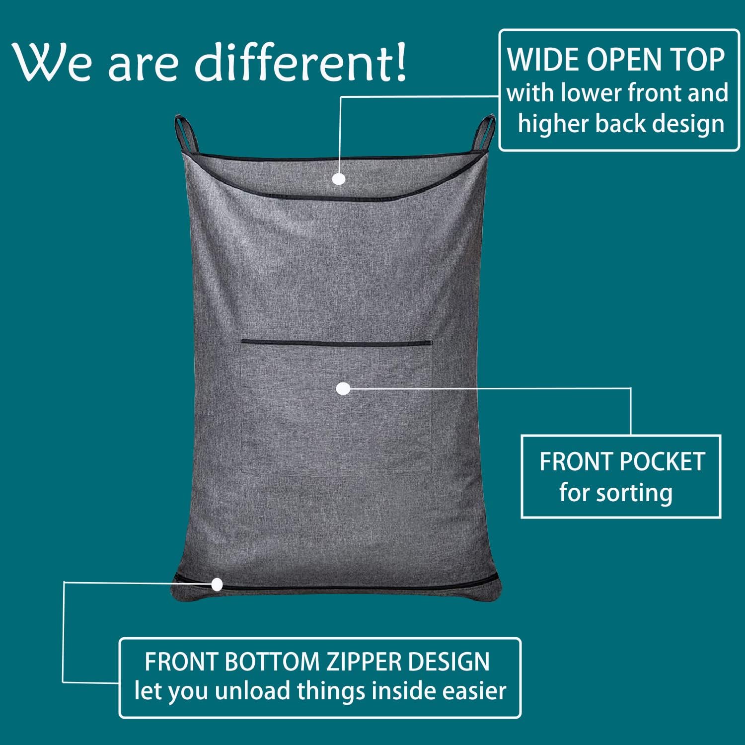 XL Hanging Hamper, Over The Door Hamper with Free Hanging Hooks, Space Saving Over Door Laundry Bag and Laundry Basket for Storage, 2 Pack, (36x22Inch Pop Heather Grey) - NestledHome