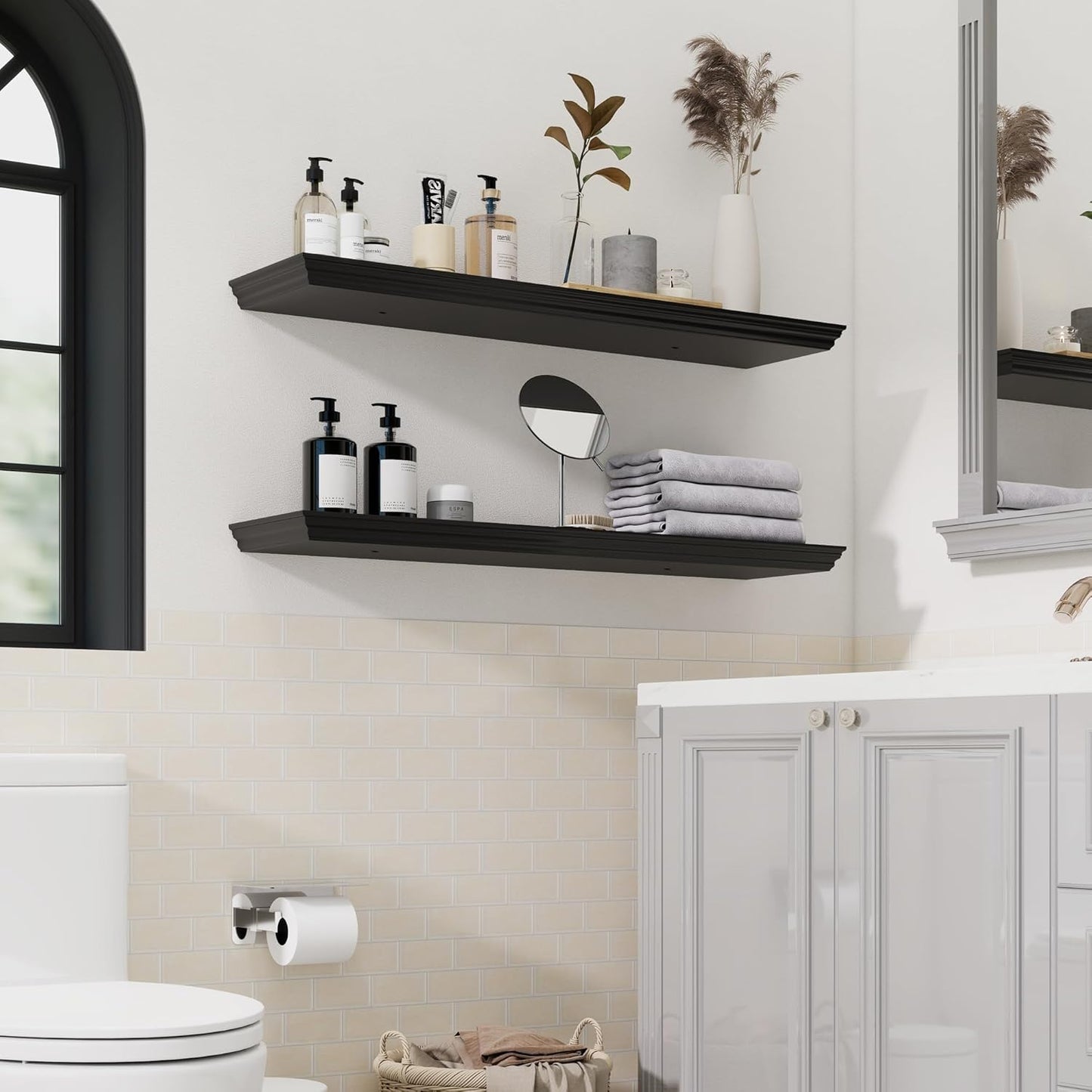 Floating Shelves for Wall, 36 Inch Long Wall Mounted Black Hanging Shelf for Kitchen, Living Room, Office, Bedroom, Bathroom, Retro Vintage Wood Bookshelf for House Decor - NestledHome