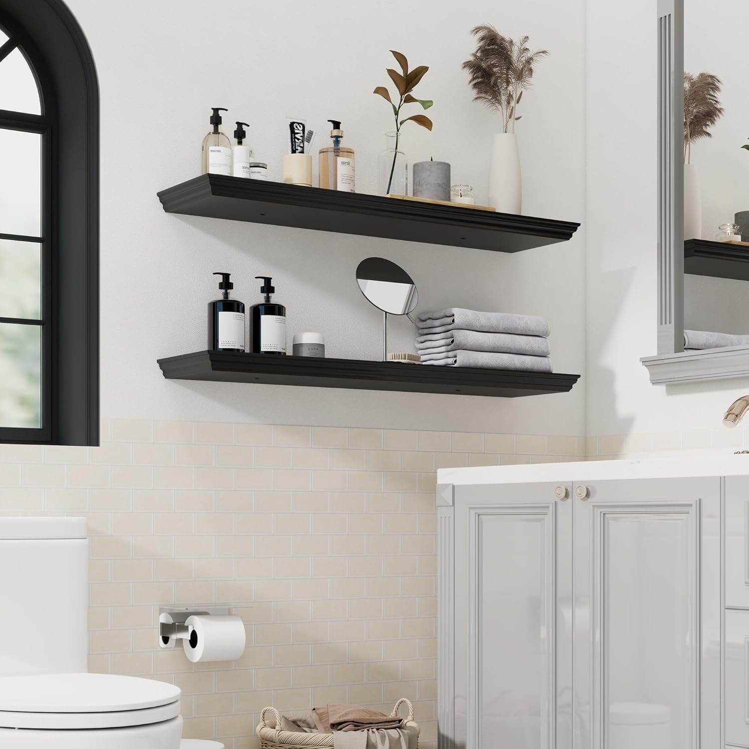 Floating Shelves for Wall, 36 Inch Long Wall Mounted Black Hanging Shelf for Kitchen, Living Room, Office, Bedroom, Bathroom, Retro Vintage Wood Bookshelf for House Decor - NestledHome