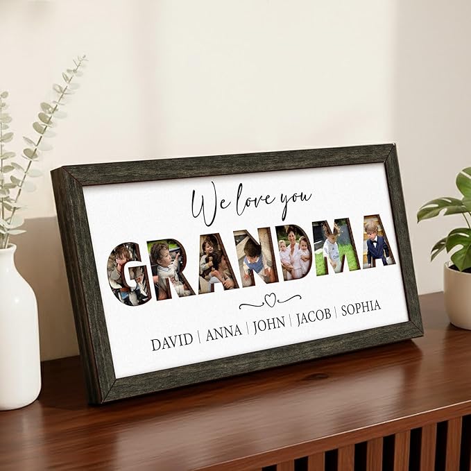 vinatimes Personalized Mom Birthday Gifts from Daughter Son, Photo Decorative Sign Mothers Day Presents for Moms, Grandma, Nana, Best Mom Ever Gifts, Family Picture Frame for Table, Wall