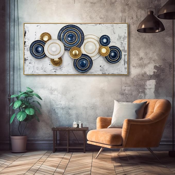 Wall Art Simple Wall Decor Blue and Yellow Canvas Painting Abstract Wall Art for Bedroom Living Room Dining Room Home Office Decor 20"x40" with Framed